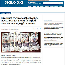 El mercado transaccional de Mxico moviliza un 24% menos de capital hasta noviembre, segn TTR Data